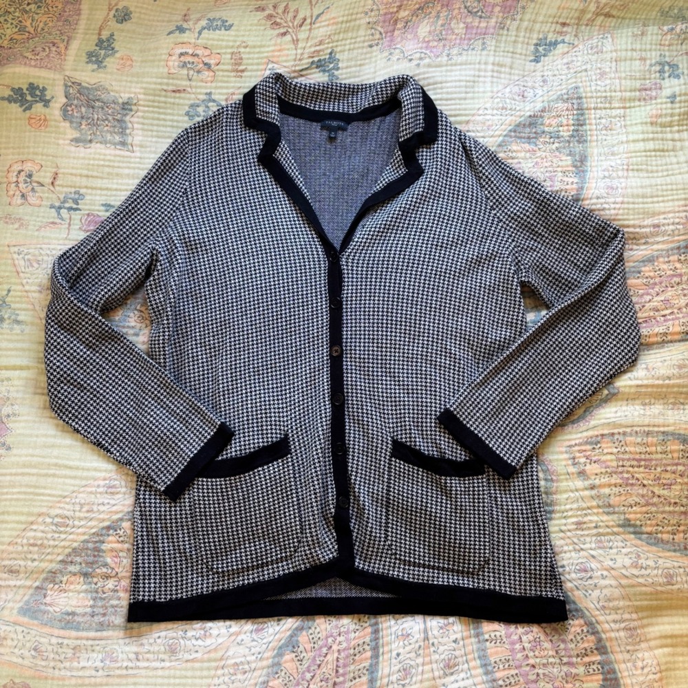 Talbots Woman 1X Cardigan Black White Houndstooth Sweater Angora Blend